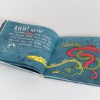 "AHH! NEIN! Bestimmt NICHT hier entlang! Diese Seeschlangen schlafen." Illustration: Gelbe und rote Seeschlangen.