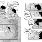 Zwei Personen kuscheln und sprechen im Bett. Sie diskutieren über Aufstehen, Übernachtung und Bewerbungen.