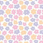 Keine Texte sichtbar. Illustration mit pastellfarbenen Blumen in Rosa, Lila und Gelb auf weißem Hintergrund.