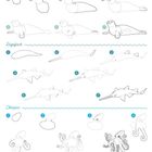 Schritt-für-Schritt Zeichnungen: Seehund, Sägefisch und Oktopus in sieben Schritten Nummer 1 bis 7.