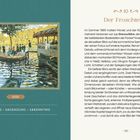1869, PERSPEKTIVE – ERGÄNZUNG – ERKENNTNIS. 

Rechts: Text über Monet, Renoir und "Der Froschteich". 

Links: Gemälde mit Menschen und Booten am Wasser.