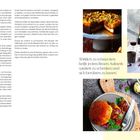 Texte: „Wirklich zu schmecken“ und „Schmecken“. Bilder von Essen, darunter ein Kuchen, Weinflaschen und ein Teller mit Burger.