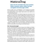 Der Text behandelt den "richtigen Maklervertrag" bei Immobilienverkäufen. Es werden vier Voraussetzungen für Maklerprovisionen genannt. Unten steht "Stiftung Warentest".
