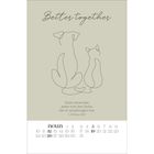 "Better together", "Dient einander, jeder mit der Gabe, die er empfangen hat. 1. Petrus 4,10". Illustration von Hund und Katze. Kalender unten.