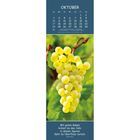 Kalender für Oktober mit Gedicht: "Mit guten Gaben krönst du das Jahr, in deinen Spuren lässt du Überfluss zurück." Bild zeigt Weintrauben.