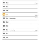 "September" oben, Daten darunter. "Weltkindertag" am 20., "Herbstanfang" am 23. Comic darunter: Zwei Personen wechseln Schreibgeräte.