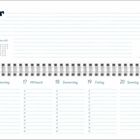 "Februar" in bunten Buchstaben, darunter Kalenderwoche mit Datum. Eine Illustration zeigt einen Elefanten mit einem Küken.