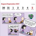 August/September 2027 Kalendarium. Comic: Zwei Figuren sprechen, rufen laut "LINUS!". Eine sitzt, überrascht.