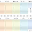 Kalender Wochenübersicht, KW 34-35, Juli-September; Tage Montag-Sonntag; Zeitspalten 07-19 Uhr; August/September unten.