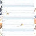 September Kalender, mit Wochentagen und Daten. Illustriert mit Muscheln, Blume und einem Vogel auf einem Korb.