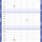 Kalender für September; Tage und Wochentage in einer Tabelle, maritimes Design mit Seesternen und blauer Hintergrund.