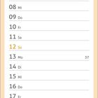 Kalenderseite für September. Tage und Daten in zwei Spalten. Oben Fotografie: Korb mit bunten Herbstblumen.