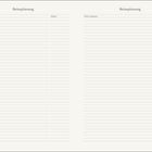 Reiseplanung mit Spalten: "Ziel", "Datum", "Nicht vergessen". Linierte Seiten zur Notizenerfassung.