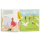 Text links: Grafikdesignerin
Text rechts: Auch ein Fotograf wird beauftragt, damit von der Band coole Bilder aufgenommen werden.
Illustration: Personen und Möwen auf einer Wiese.