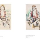 Links: "LE GARÇON AU GILET ROUGE II, 1888/90". Aquarelle eines jungen Mannes. Rechts davon zwei ähnliche Illustrationen.