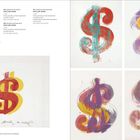 Die linke Hälfte beschreibt "DOLLAR SIGN", Siebdrucke von 1982. Rechts sind vier farbige Dollarzeichen-Illustrationen.