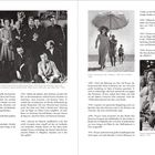 Links: "Die Mitwirkenden am Picasso-Stück..." Unten Details zu den Jahren 1937 bis 1941 und rechten Seite 1944 bis 1958.  
Foto von Personen in schwarz-weiß. Rechts Strandfoto und ein Foto bei einem Autorennen.
