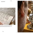 BIEL/BIENNE SEIT 2021 DE BETHUNE. Links: Aufgeschlagenes Notizbuch mit Skizzen. Rechts: Nahaufnahme eines Uhrmachers bei der Arbeit.