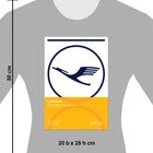 "Lufthansa Die ersten 100 Jahre". Illustration eines Kranichs im Kreis auf orange-weißem Hintergrund. Größe: 20 b x 28 h cm.