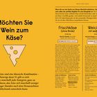 "Möchten Sie Wein zum Käse?" steht links groß über einem Käse-Symbol. Rechts: Details zu Frischkäse und Weichkäse.