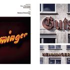 "Mannheim", "Grimminger", "Gutsschänke", "Henninger". Neon- und Gebäudeschriftzüge, retro Stil, markante Typografien.