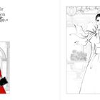 Zitat: „Es gibt für jede Frau den passenden Rotton.“ Illustration einer eleganten Frau im roten Kleid mit großer Schleife.