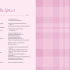 "Register" steht oben auf der linken Seite. Es folgt eine alphabetische Liste von Rezeptennamen mit Seitenzahlen. Rechts ein pinkes Karomuster.