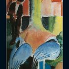 Kalenderseite September 2021. Illustration eines Baumes und abstrakter Formen in kräftigen Farben. Zahlen 1 bis 30 unten.