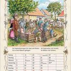 "September 2027", Kalenderblatt mit Bauernhof-Szene, Menschen mit Schweinen und Fachwerkhäuser im Hintergrund, Gedichtzeilen.