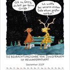 Zwei Tiere auf einer Bank: „Gib zu, Georg, du bist gar keine Giraffe!“ – „Ich wollte bei unserem ersten Date größer wirken!“