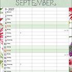 Kalenderblatt für September 2027. Oben blühende Wildblumen, Tage und Wochen sind in einem Raster aufgelistet.