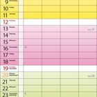 Kalender für September 2027, farbig codiert: Wochen grün, gelb, rosa, grün, blau. KW 36 bis KW 39. Feiertage markiert.