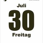 Text: "30. Woche", "Juli", "30", "Freitag". Links oben: Logo eines Mondes mit schwarzem Hintergrund.