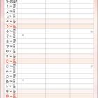 Kalender für September 2027 mit Wochenübersicht. Wochentage auf Englisch, Französisch und Deutsch. Rosa Hintergrund.