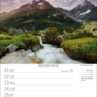 Kalenderblatt für Oktober 2027. Eine alpine Landschaft mit schneebedeckten Bergen und herbstlichen Bäumen im Hintergrund.