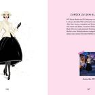 Links Illustration einer eleganten Frau in Dior-inspirierter Mode. Rechts Text über Barbies 50. Jubiläum und Hommage an Dior.