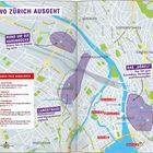 Karte mit Texten: "WO ZÜRICH AUSGEHT", "Rund um die Hardbrücke", "Das „Dörfli“", "Langstrasse", "MARCO POLO HIGHLIGHTS".