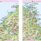 Karte der Region Gallura in Italien, mit Städten wie Olbia und Porto Cervo, Küstenlinien und Hauptstraßen.