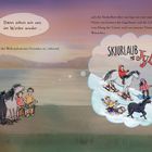 Text: "Dann sehen wir uns im Winter wieder ... SKIURLAUB mit Juli." Illustration von Kindern und Pferden beim Skifahren.