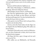 Text-Ausschnitte einer Geschichte: Dialoge zwischen Petronella, Gurkenhut und anderen über Morchelalgen im Mühlteich. Seitenzahl 6.