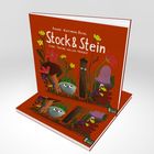 „Anne-Kathrin Behl, Stock & Stein: Eine Tasche voller Herbst“ steht auf einem orangefarbenen Buch mit herbstlichen Illustrationen.