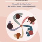 1. Personaleinsatz. Wer darf in der Kita arbeiten? Was muss ich bei der Einstellung beachten? Illustration von sechs Personen, die ihre Hände in der Mitte zusammenlegen.