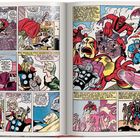 Illustration mit Thor in einem Comic. Viel Text, der eine Szene beschreibt, in der Thor gegen Gegner kämpft. Held in Aktion.