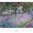 September-Kalenderblatt, ein impressionistisches Gemälde mit lila Blumen und grüner Vegetation von Claude Monet.