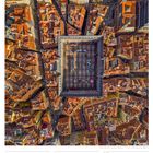 Kalender für Februar 2027, Woche 5. Luftaufnahme der Plaza Mayor in Madrid.