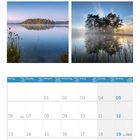 Kalender für September 2027, mit Wochentagen und Feiertagen wie Weltkindertag. Bilder: fliegende Ente, Seenlandschaften.