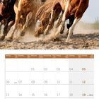 Kalender, September 2027. Oben: Laufende Pferde mit wehenden Mähnen in verschiedenen Farben auf einer staubigen Fläche.