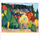 September. Ein expressionistisches Gemälde zeigt bunte Bäume und ein rotes Haus vor einem Wald. Kalendertage unten.