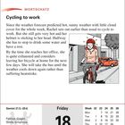 "WORDSCHATZ: Cycling to work" steht oben. Unten: "Friday, 18 June". Illustration: Eine Frau fährt Fahrrad.