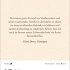 Text über Freundschaft und Kalender in der Küche. Darunter "Claire Deery, Göttingen". Datum: Montag, 12. April. Widder. "DIE ZEIT"-Logo.
